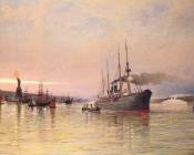 科内利斯 克里斯蒂安 Dommelshuizen : A View Of New York Harbor